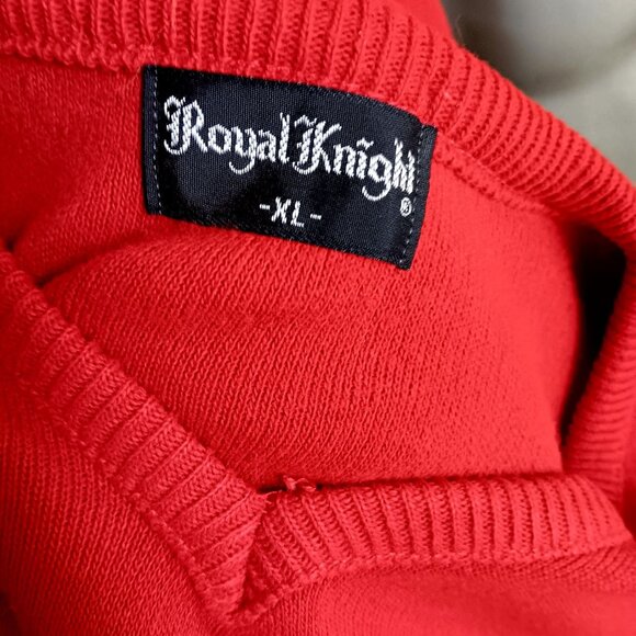 Vintage Men's XL V-Neck Sweater 1980's Royal Knight Knit Classic Long Sleeve Red - Picture 4 of 4